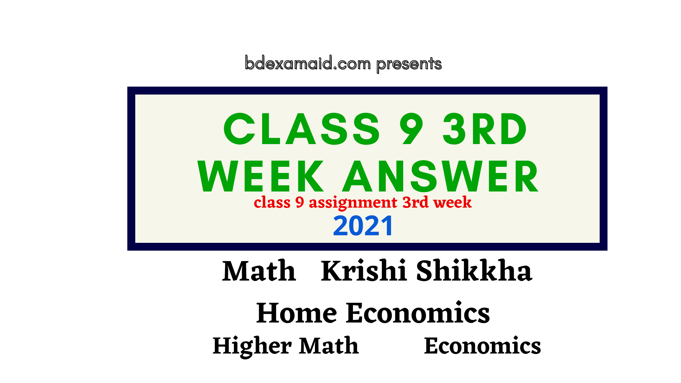 math assignment 3rd week class 9
