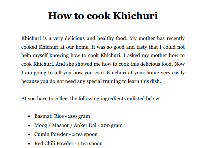 Khichuri Recipe Assignment