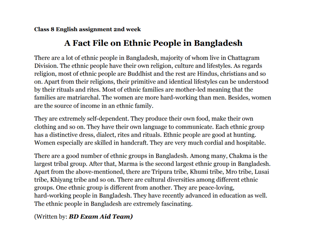 a fact file on ethnic people class 8 assignment