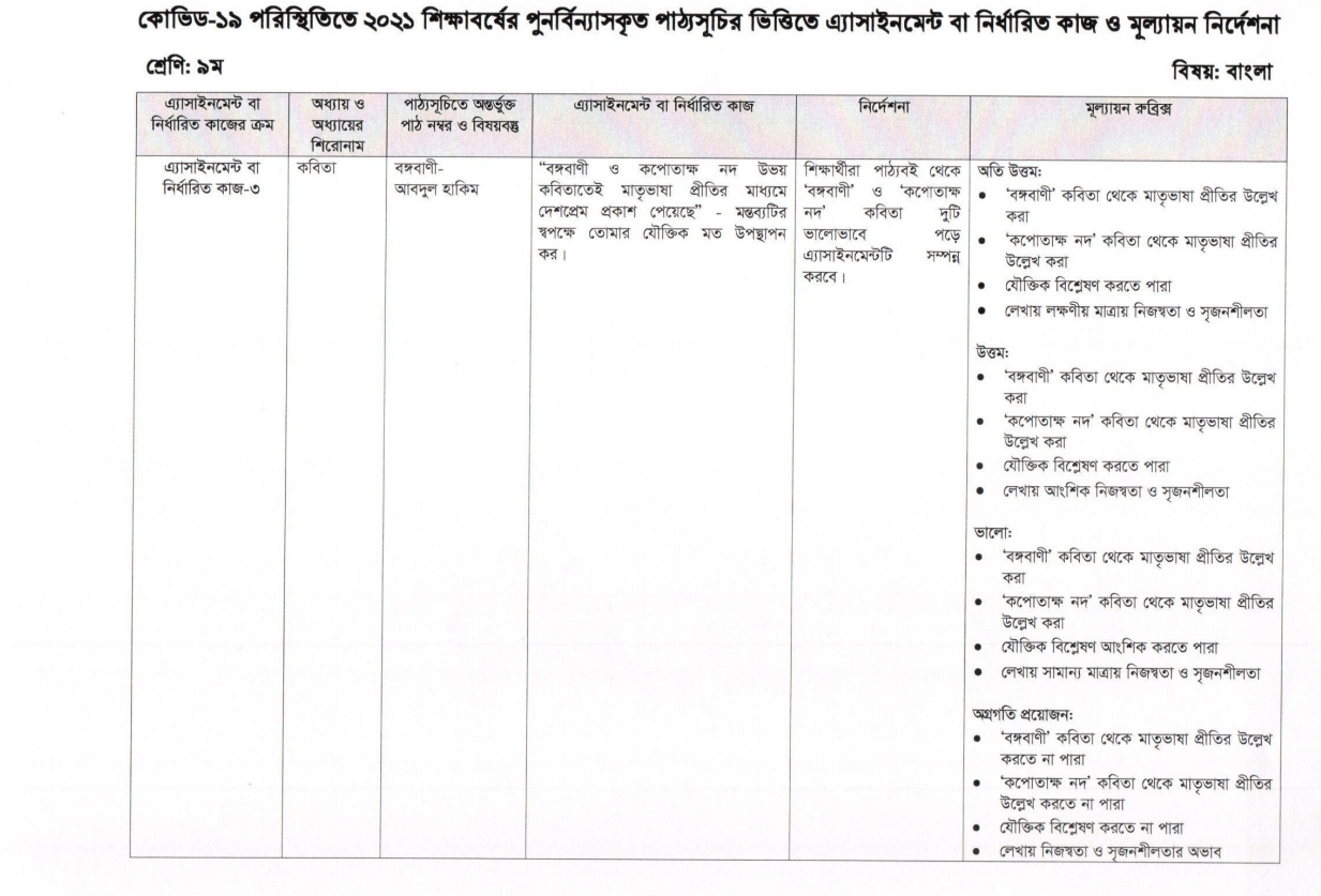 Class 9 Bangla Assignment 8th Week